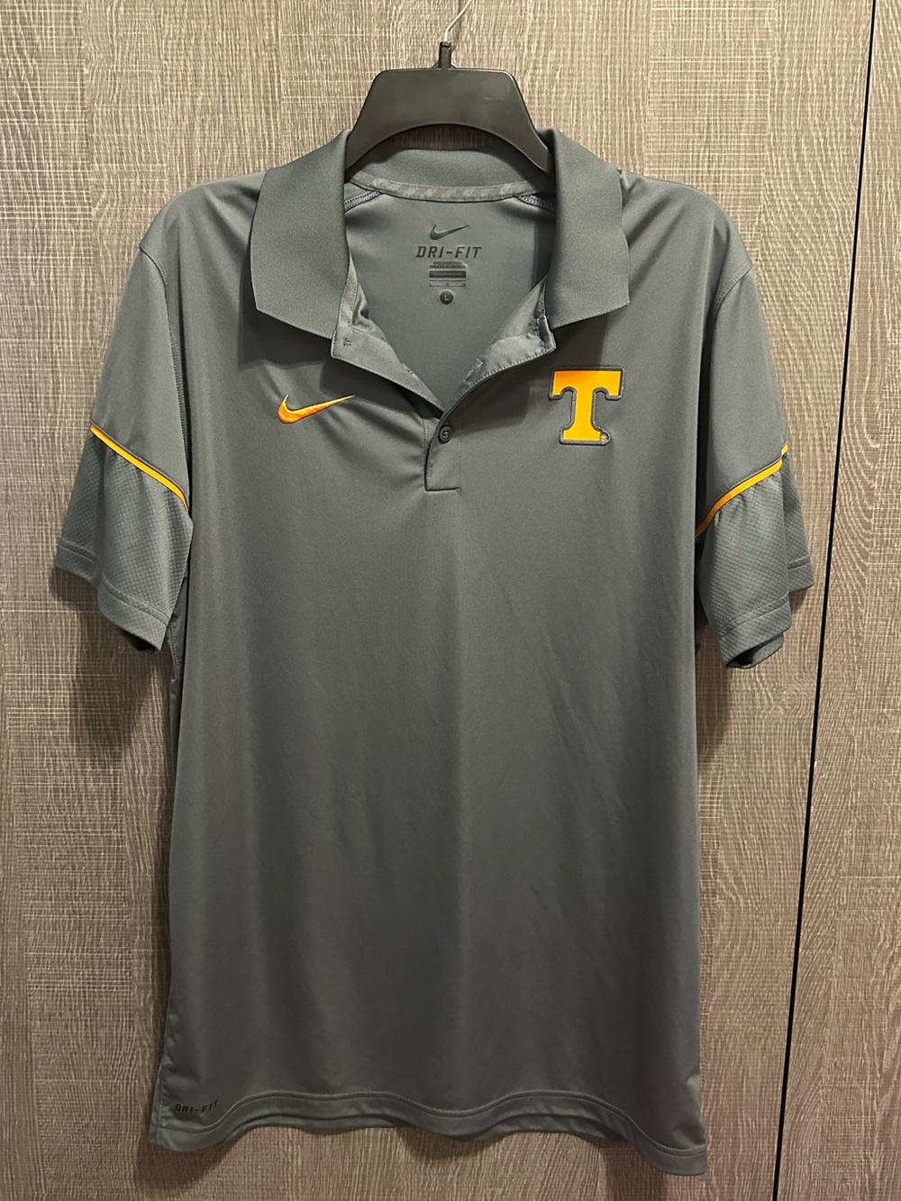 Nike Men’s Gray Polo with Yellow Logo and Piping